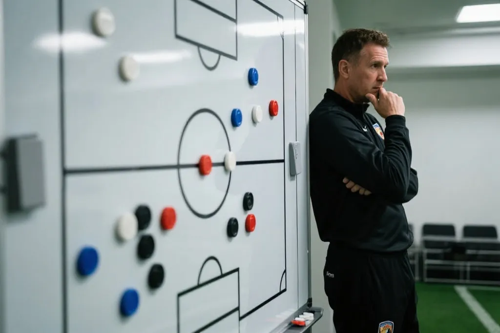 教练在战术板前深思